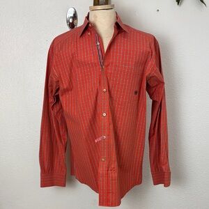 873 EUC Ariat Men's Orange Checkered Button Down Shirt SzL